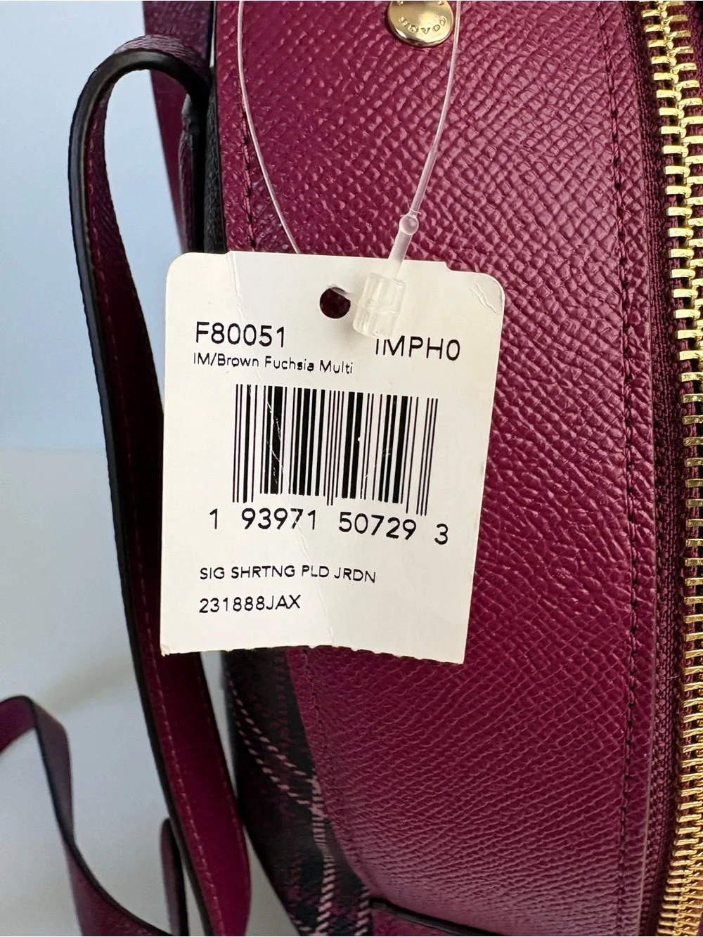 Coach Jordyn Backpack  Signature Plaid Brown/Fuchsia MFSRP $428 NWT